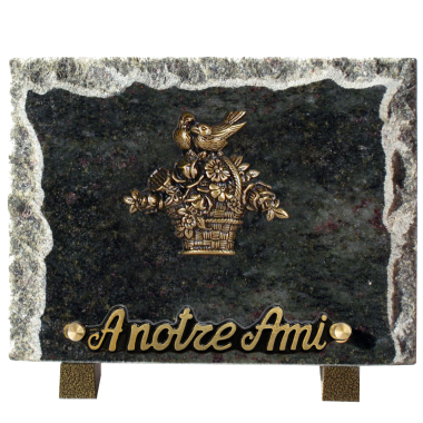 Plaque bords bruts bronze panier fleuri 15x20cm