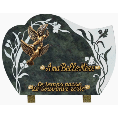 Plaque forme gravure fleurs bronze colombes 18x25cm