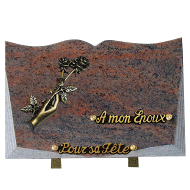 Plaque livre bronze main roses 20x30cm