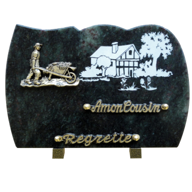 Plaque forme gravure ferme bronze jardinier 20x30cm