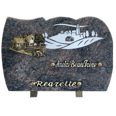 Plaque forme gravure village bronze ferme 20x30cm