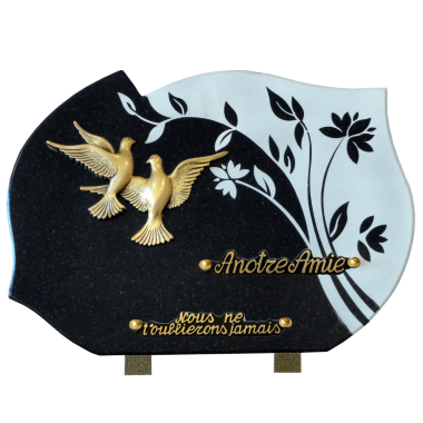 Plaque forme gravure fleur bronze colombes 25x35cm