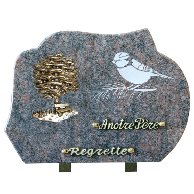 Plaque forme gravure oiseau bronze arbre 25x35cm