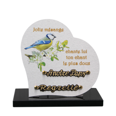 Plaque dibond forme cœur mésange