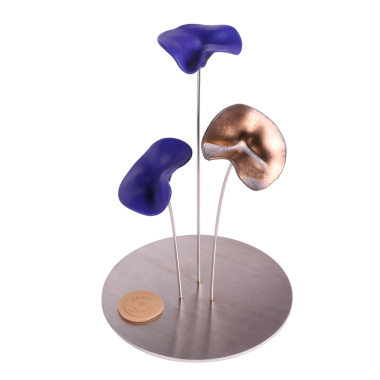 Rond 3 fleurs - Bleu & Or 16x22cm
