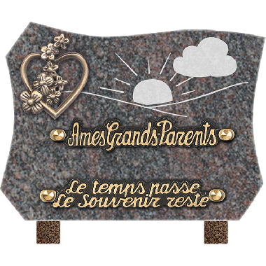 Plaque forme bronze coeur fleur gravure soleil 15x20cm