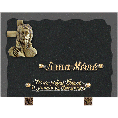 Plaque bords bruts bronze croix Jesus 18x25cm