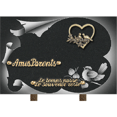 Plaque gravure oiseau bronze coeur colombes 20x30cm