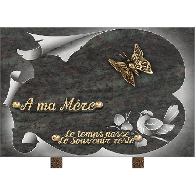 Plaque gravure oiseau bronze papillon 20x30cm