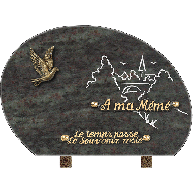 Plaque ronde gravure village bronze colombe 20x30cm
