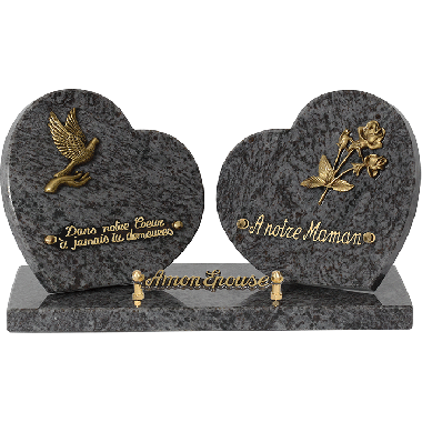 Plaque double coeur bronze colombe roses 20x35cm