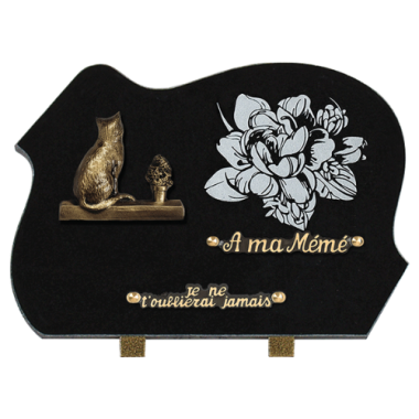 Plaque forme gravure pivoine bronze chat 25x35cm