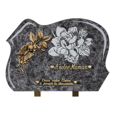 Plaque forme gravure pivoine bronze fleur papillon 25x35cm