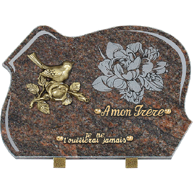 Plaque forme gravure pivoine bronze oiseau 25x35cm