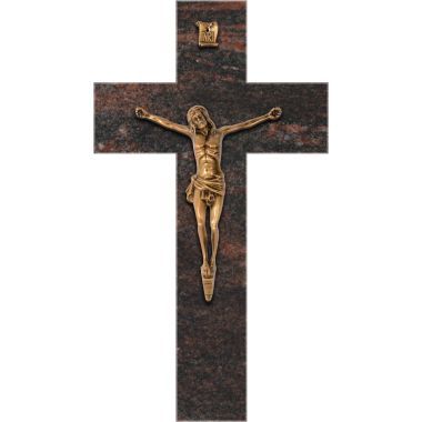 Croix Bronze Jésus en granit Himalaya Blue - 34x60cm