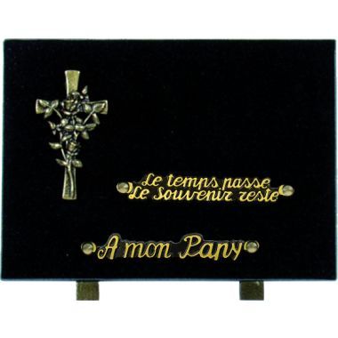 Plaque bronze croix fleurie 18x25cm