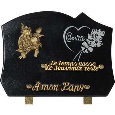 Plaque forme bronze fleurs gravure "amitié" 18x25cm
