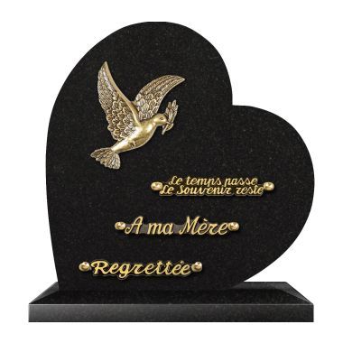 Plaque coeur bronze colombe feuillage 30x30cm 