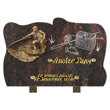 Plaque forme bronze pêche accessoires 30x20cm