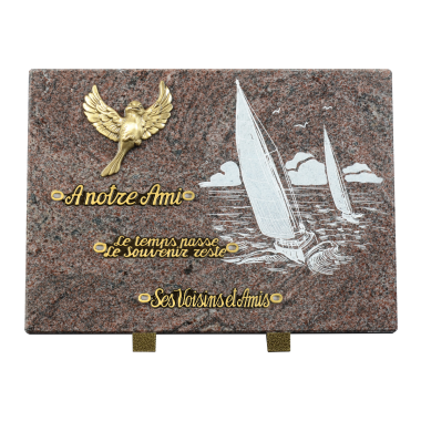 Plaque rectangle bronze oiseau et sablage voilier 35x25cm