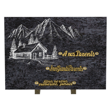 Plaque rectangle sablage chalet montagnes 35x25cm