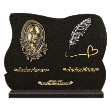 Plaque forme plume sablée et bronze Vierge Marie 40x30cm