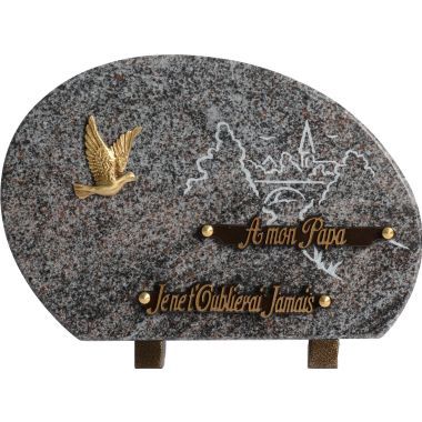 Plaque ronde gravure village bronze colombe 20x30cm