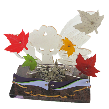 plaque funéraire en plexiglass avec motif feuilles