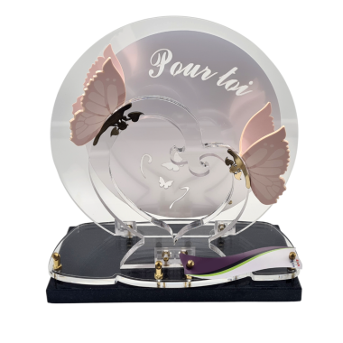 Plaque funéraire plexiglass rounde avec coeur et papillon