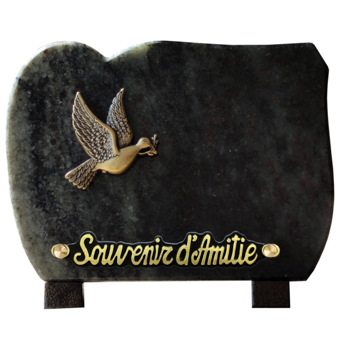 Plaque forme bronze colombe tige 15x20cm
