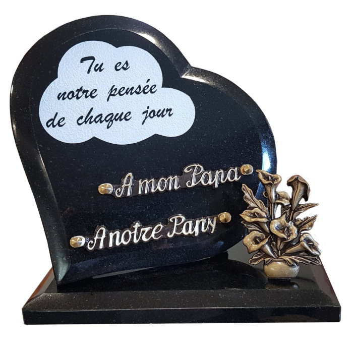 Plaque coeur gravure texte bronze arums 23x23cm