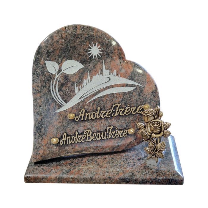 Plaque coeur gravure village bronze roses 23x23cm