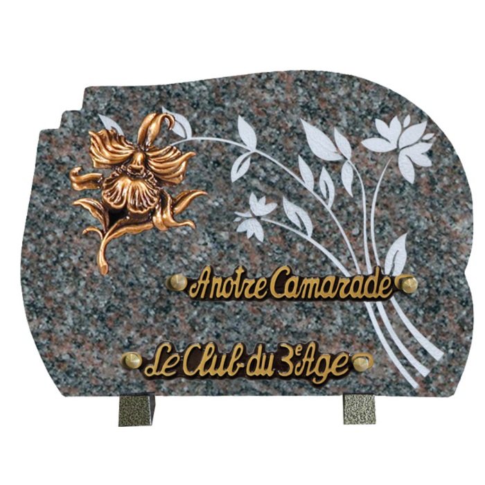 Plaque forme gravure fleurs bronze orchidée 18x25cm