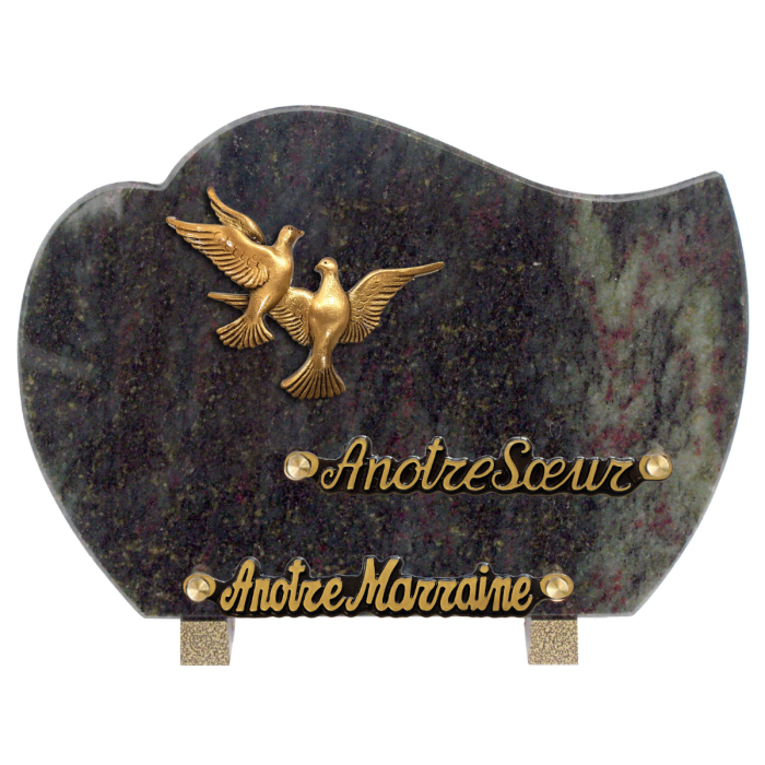Plaque forme arrondie bronze 2 colombes 18x25cm