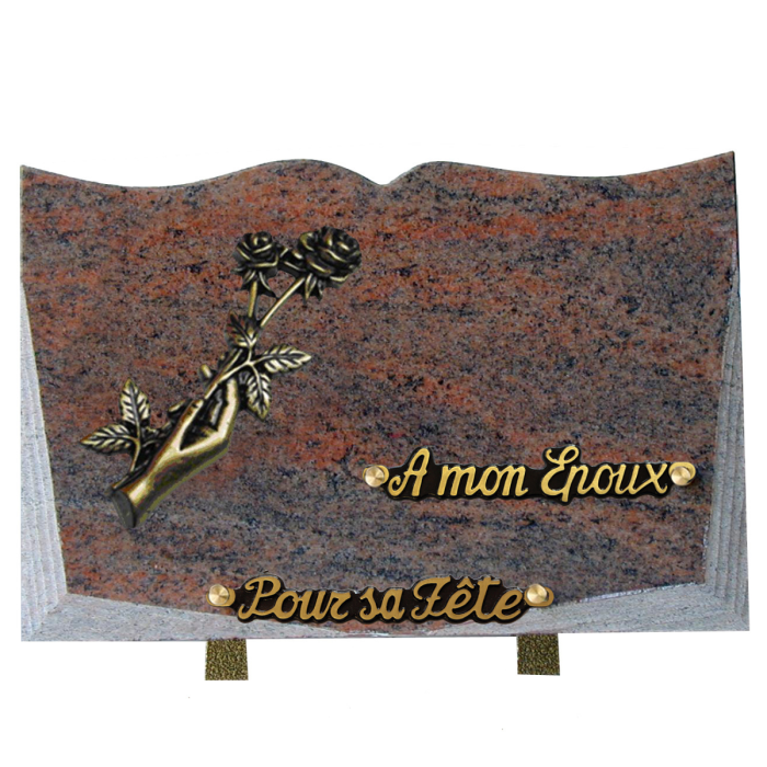 Plaque livre bronze main roses 20x30cm