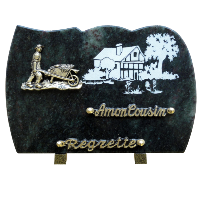 Plaque forme gravure ferme bronze jardinier 20x30cm