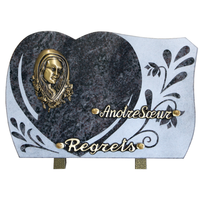 Plaque forme gravure coeur bronze Marie 20x30cm