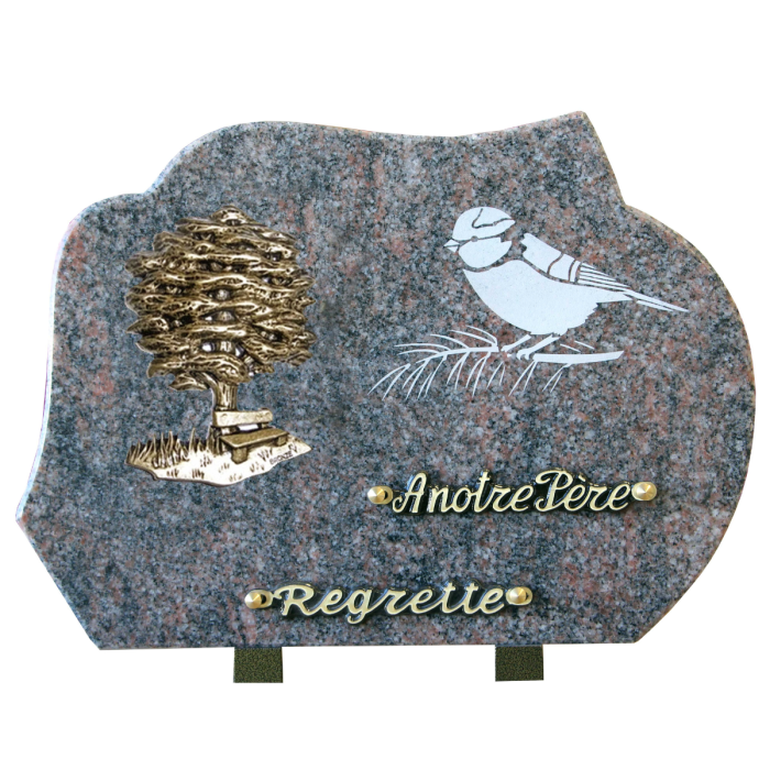 Plaque forme gravure oiseau bronze arbre 25x35cm