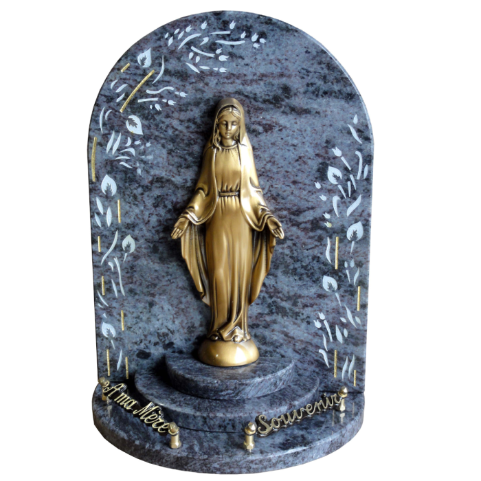 Statue Vierge gravure fleur 30x40cm