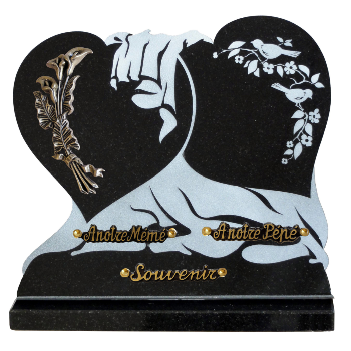Plaque double coeur gravure oiseau bronze arum 35x45cm