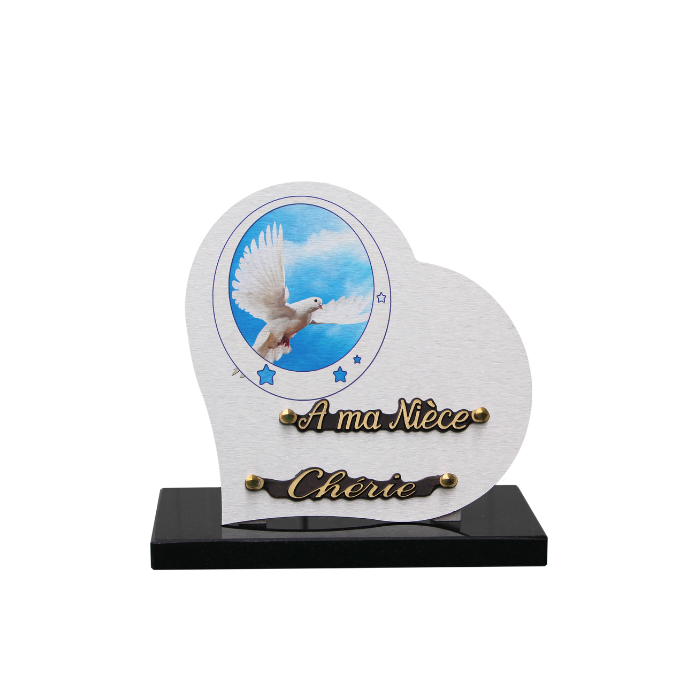 Plaque dibond forme cœur colombe