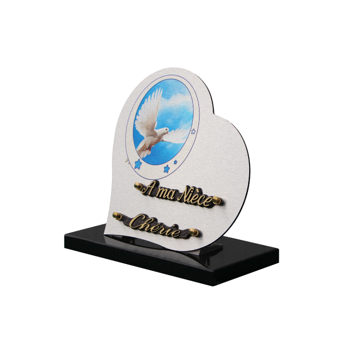 Plaque dibond forme cœur colombe