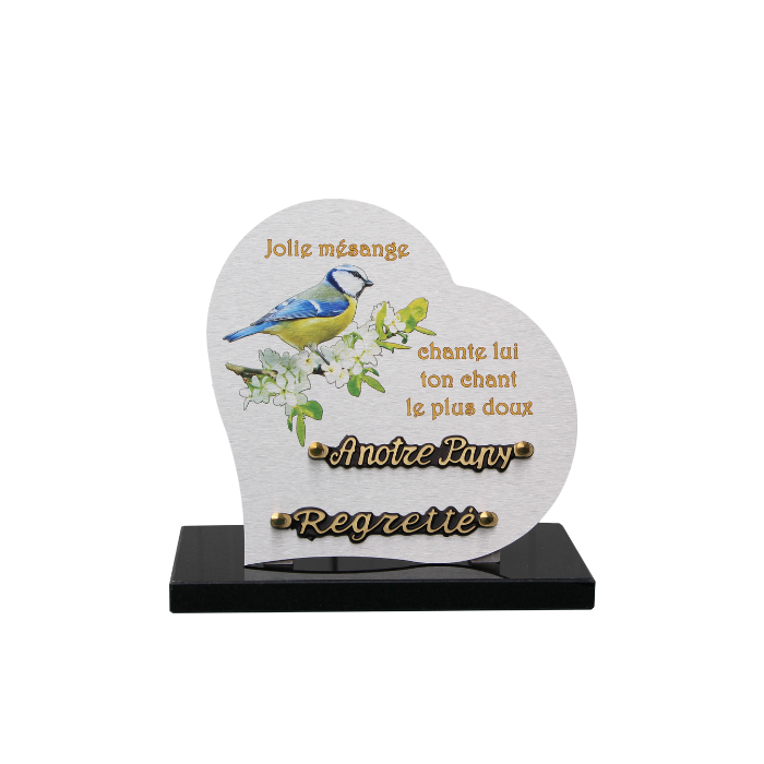 Plaque dibond forme cœur mésange