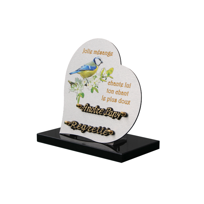 Plaque dibond forme cœur mésange
