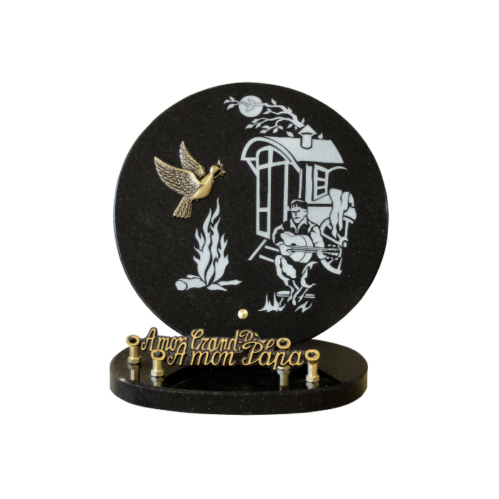 Plaque ronde gravure joueur de guitare 23x23cm