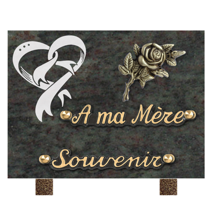Plaque bronze rose gravure coeur 15x20cm