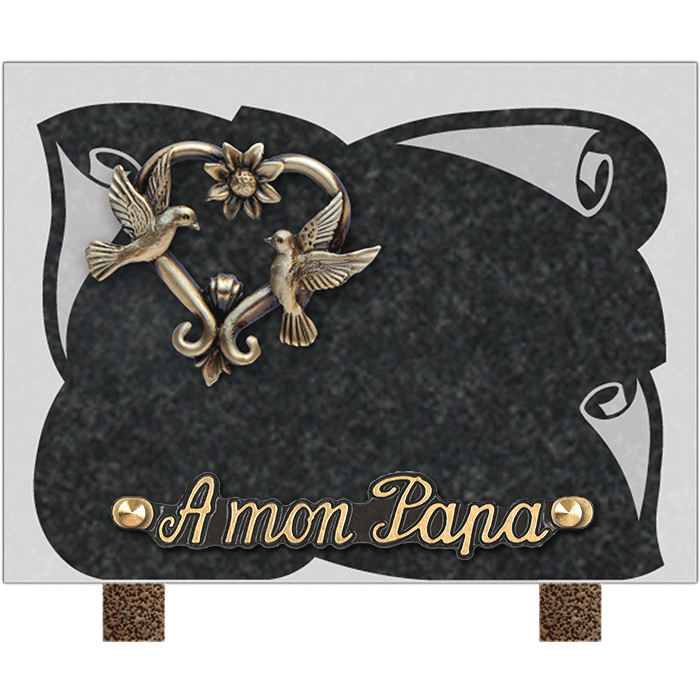 Plaque gravure parchemin bronze coeur colombes 15x20cm