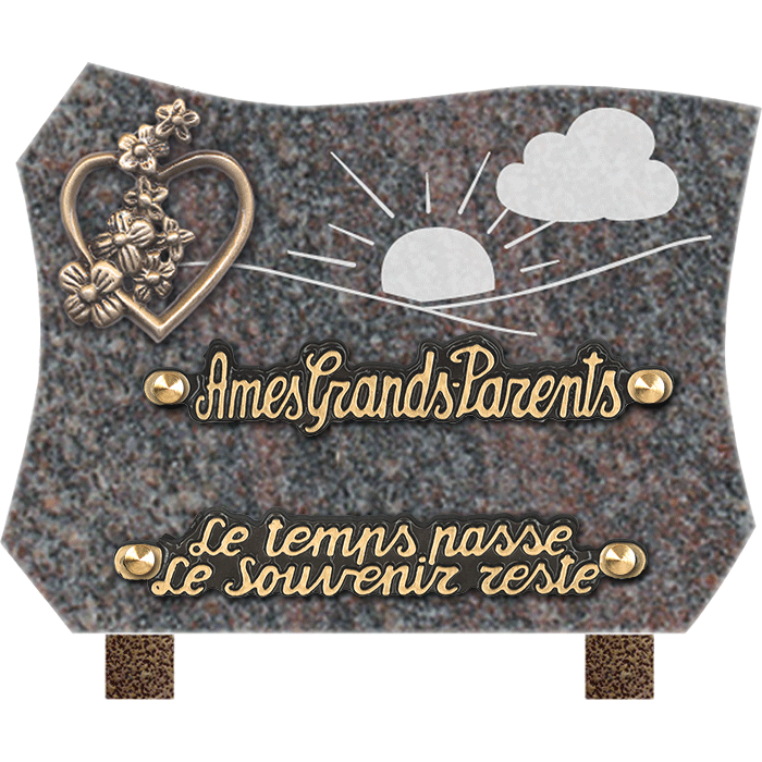 Plaque forme bronze coeur fleur gravure soleil 15x20cm