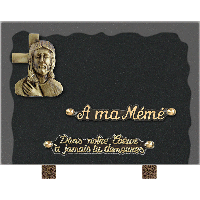 Plaque bords bruts bronze croix Jesus 18x25cm