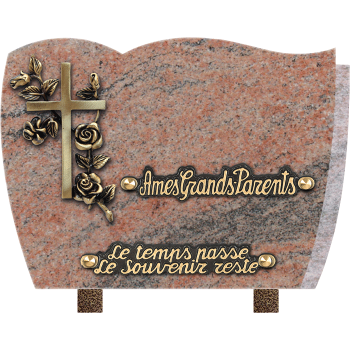 Plaque forme bronze croix roses 18x25cm